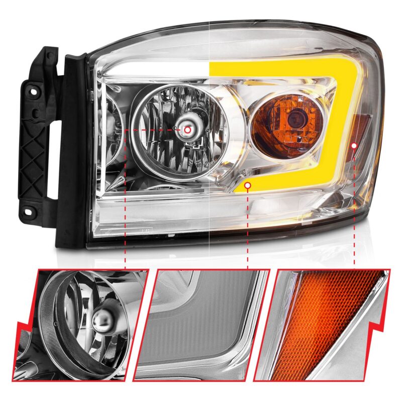 ANZO USA - CRYSTAL HEADLIGHT W/ LIGHT BAR SWITCHBACK CHROME HOUSING CLEAR LENS - 111527