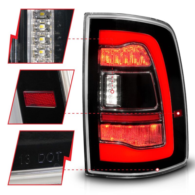 ANZO USA - RAM 1500 09-18, 2500/3500 10-18 LED TAIL LIGHTS BLACK CLEAR LENS W/ SQTL SIGNAL - 311469
