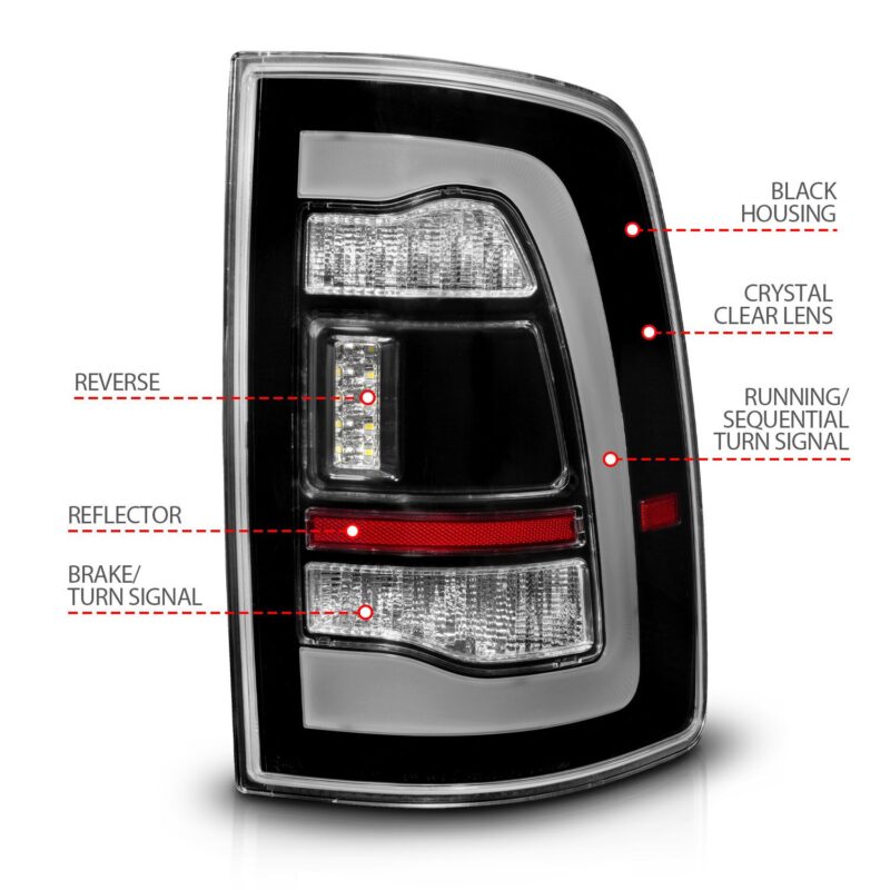 ANZO USA - RAM 1500 09-18, 2500/3500 10-18 LED TAIL LIGHTS BLACK CLEAR LENS W/ SQTL SIGNAL - 311469