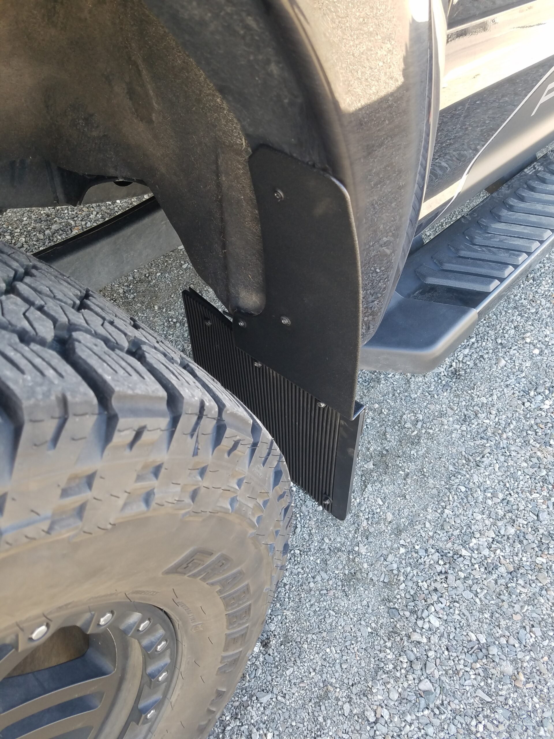 Universal 12" Set Back Mud Flap; 1" Offset; Black Poly-Coated Set-Back; 12"W x 15"H Flap with Stainless Steel Weight - Image 3