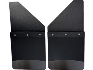 Universal 14" Set Back Mud Flap; 1" Offset; Black Poly-Coated Set-Back; 14"W x 15"H Flap with Black Powder-Coated Stainless Steel Weight