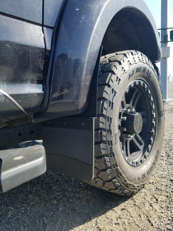 Universal 12" Set Back Mud Flap; 1" Offset; Black Poly-Coated Set-Back; 12"W x 15"H Flap with Black Powder-Coated Stainless Steel Weight - Image 3