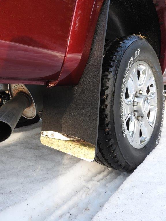 No Drill, Specific Design Rear Mud Flaps for the 2019+ Ram 2500/3500 Pickups with Stainless Steel Weights Pre-Installed; 14"W x 24"H - Image 2