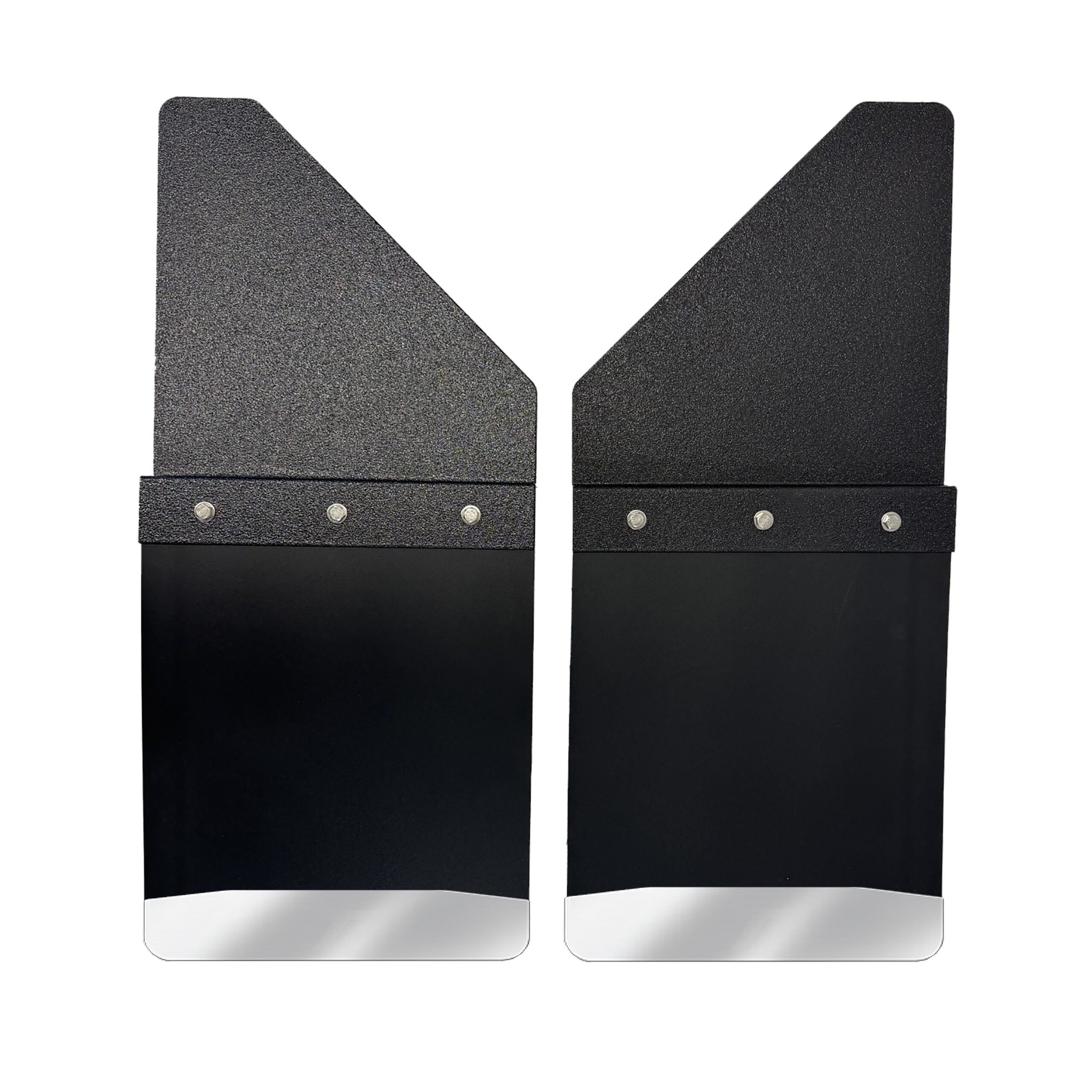 Universal 12" Set Back Mud Flap; 1" Offset; Black Poly-Coated Set-Back; 12"W x 15"H Flap with Stainless Steel Weight