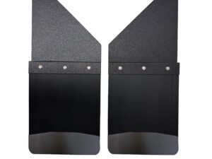 Universal 14" Set Back Mud Flap; 2" Offset; Black Poly-Coated Set-Back; 14"W x 15"H Flap with Black Powder-Coated Stainless Steel Weight