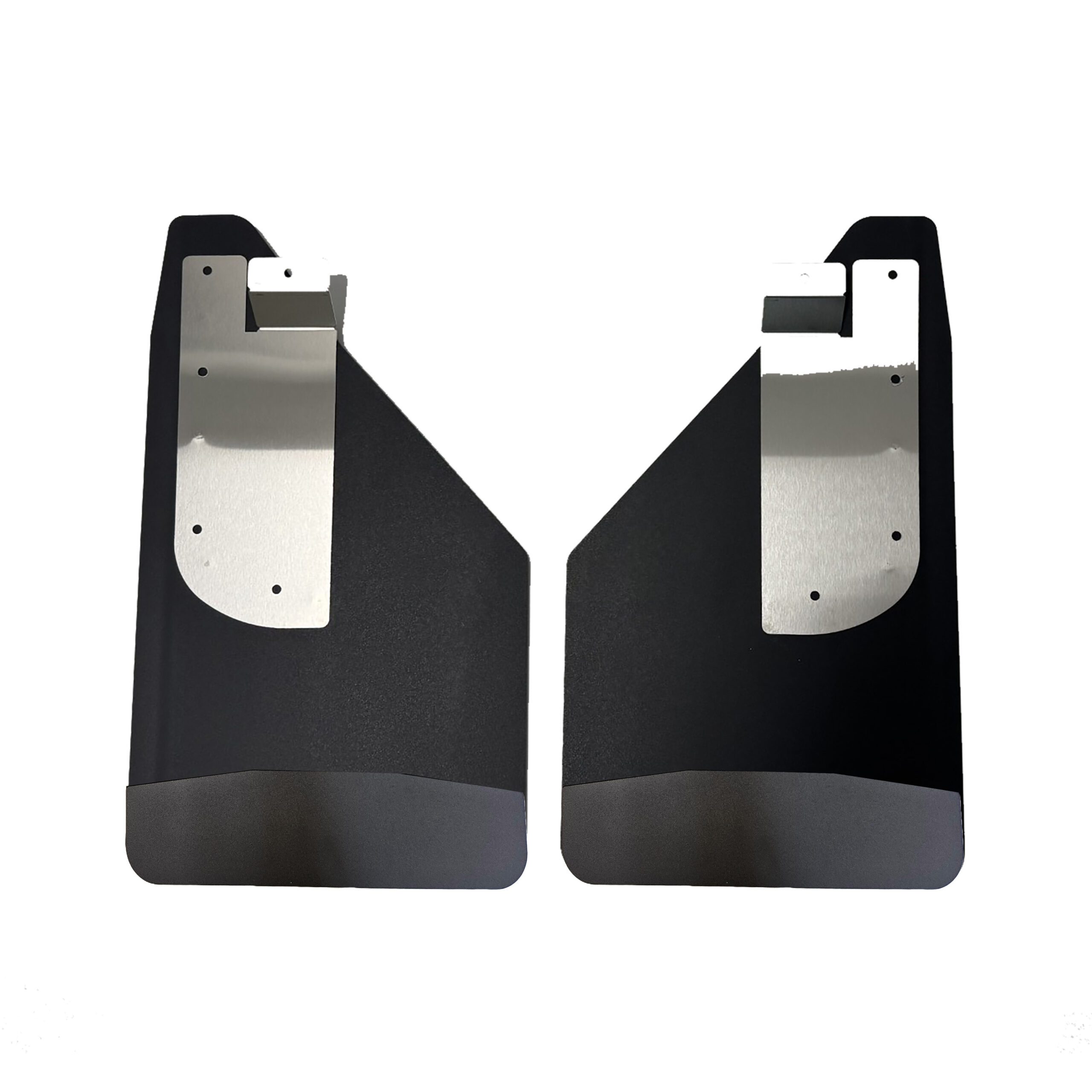 No Drill, Specific Design Front Mud Flaps for the 17+ Super Duty F250, F350, F450 and F550 Pickups with Black-Powder Coated Stainless Steel Weights Pre-Installed; 12"W x 20.5"H