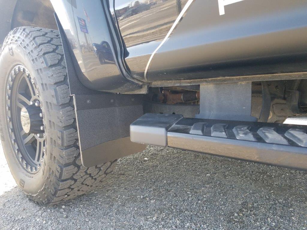 Universal 12" Set Back Mud Flap; 1" Offset; Black Poly-Coated Set-Back; 12"W x 15"H Flap with Black Powder-Coated Stainless Steel Weight - Image 2
